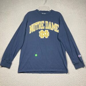 Notre Dame T Shirt Adult Small Blue Fighting‎ Irish Long Sleeve Champion STAIN